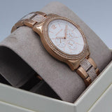 Michael Kors Tibby Chronograph White Dial Rose Gold Steel Strap Watch For Men - MK7293