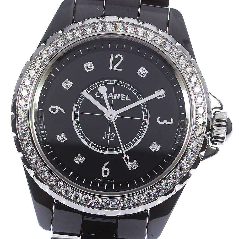 Chanel J12 Diamonds Ceramic Black Dial Black Steel Strap Watch for Women - J12 H3108