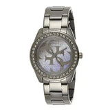 Guess G Twist Diamonds Purple Dial Black Steel Strap Watch For Women - W1201L4