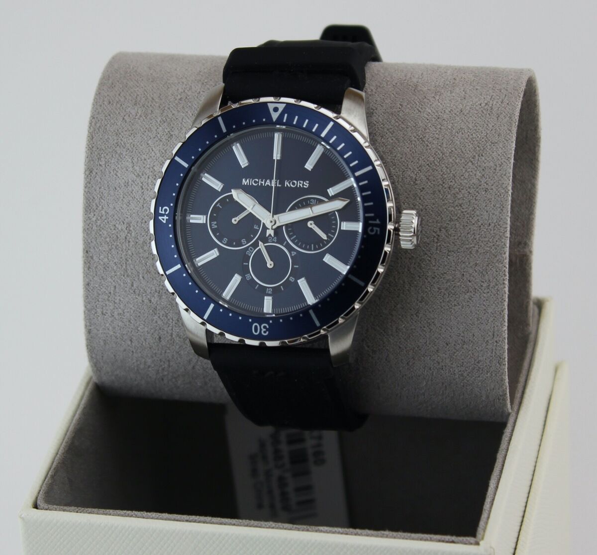 Michael Kors Cunningham Multifunction Blue Dial Black Rubber Strap Watch For Men - MK7160