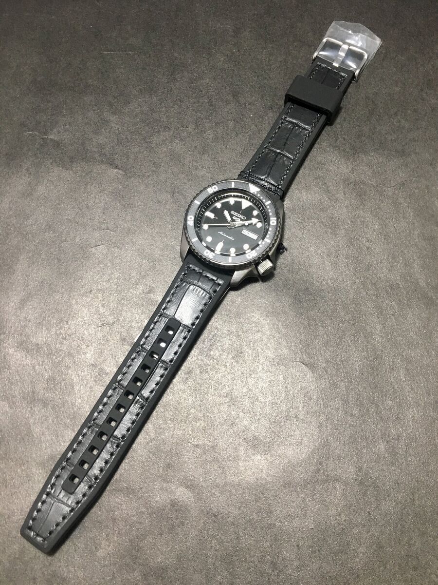 Seiko 5 Sport Automatic Black Dial Black Silicone Strap Watch For Men - SRPD65K3