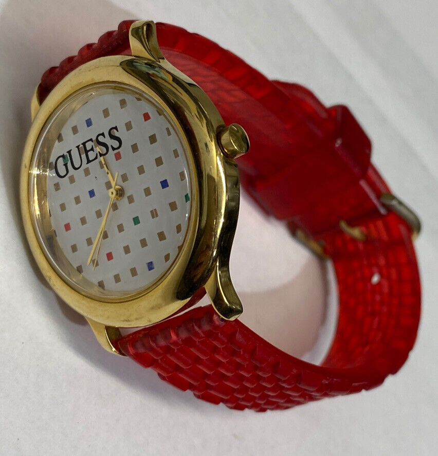 Guess Trend Dragon Gold Dial Red Leather Strap Watch For Women - GW0646L1