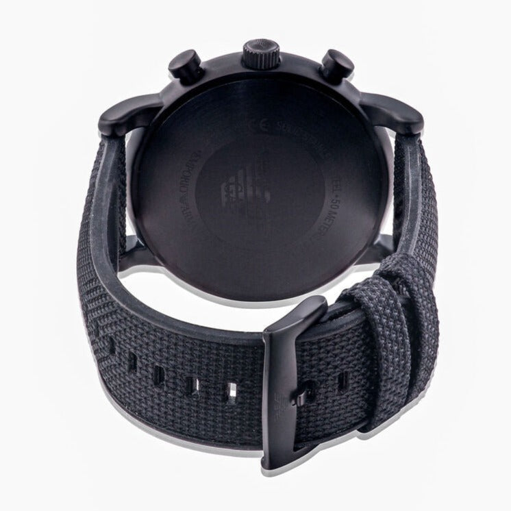 Emporio Armani Luigi Analog Black Dial Black Leather Strap Watch For Men - AR11450