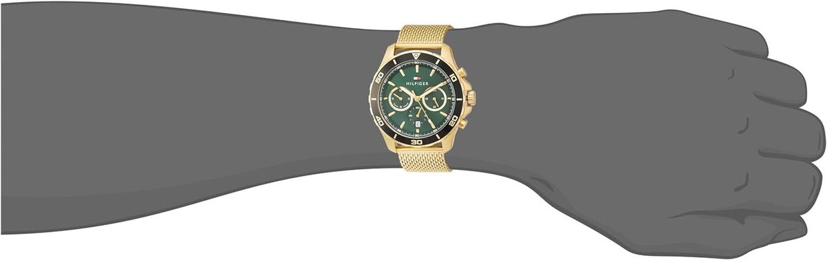 Tommy Hilfiger Jordan Chronograph Green Dial Gold Mesh Strap Watch For Men - 1792093