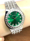 Bulova Phantom Classic Baguette Green Dial Silver Steel Strap Watch for Men - 96A253