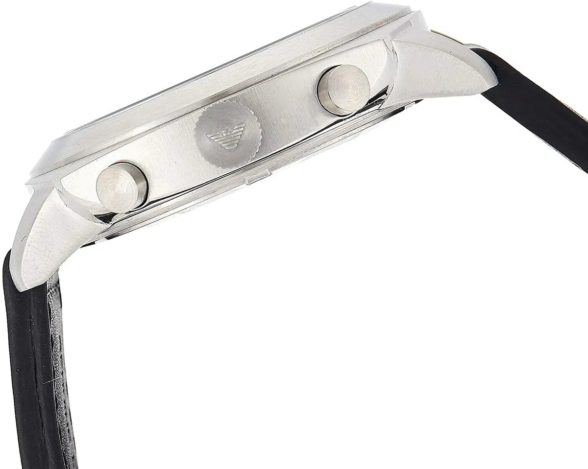 Emporio Armani Sportivo Chronograph Silver Dial Black Leather Strap Watch For Men - AR6054