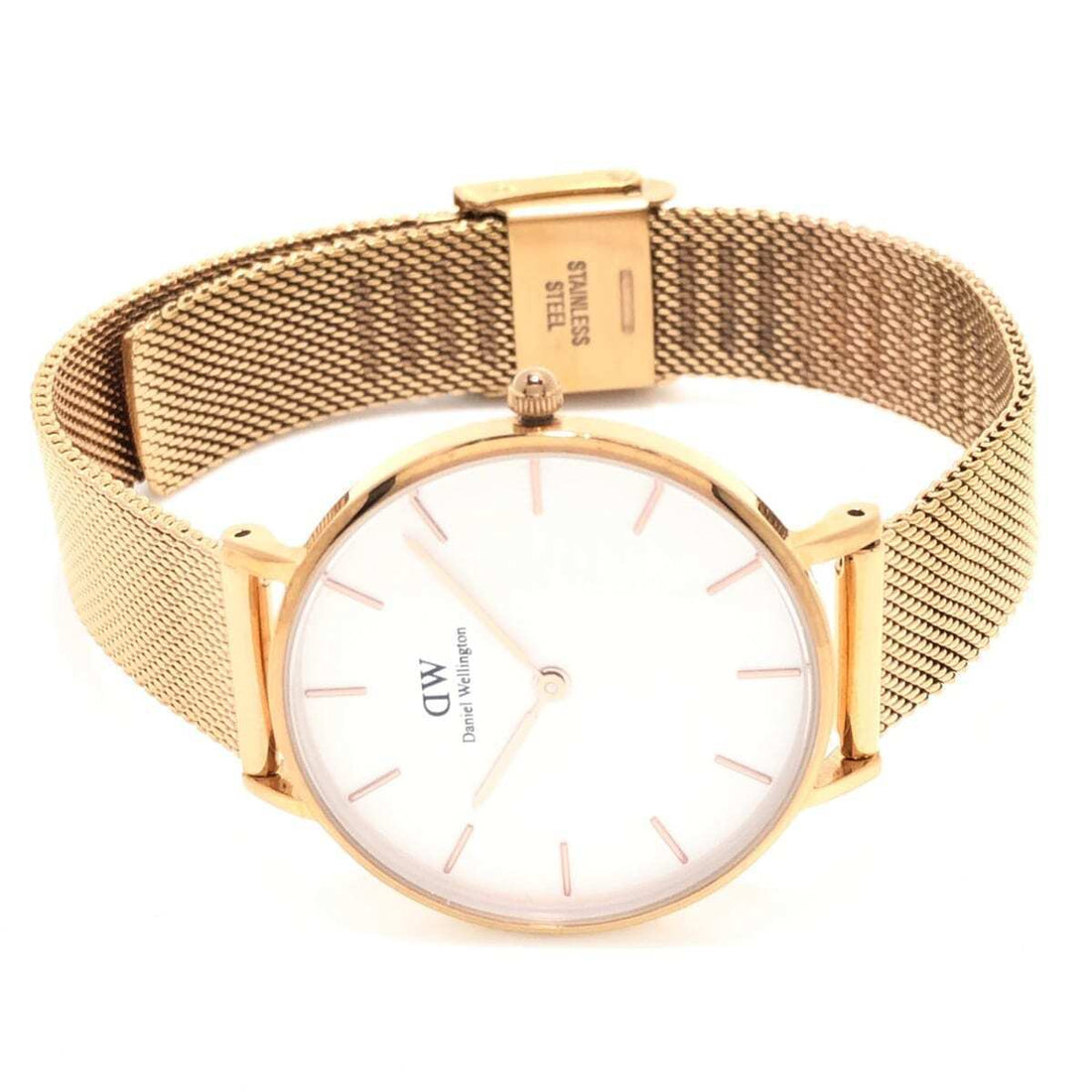 Daniel Wellington Classic Petite Melrose White Dial Rose Gold Mesh Bracelet Watch For Women - DW00100163