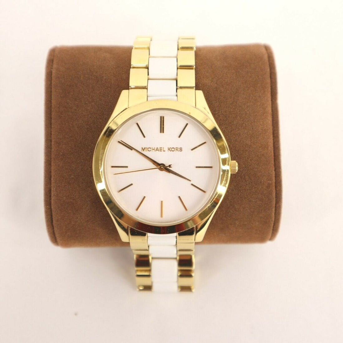 Michael Kors Slim Runway Quartz White Dial Two Tone Steel Strap Watch For Women - MK4295
