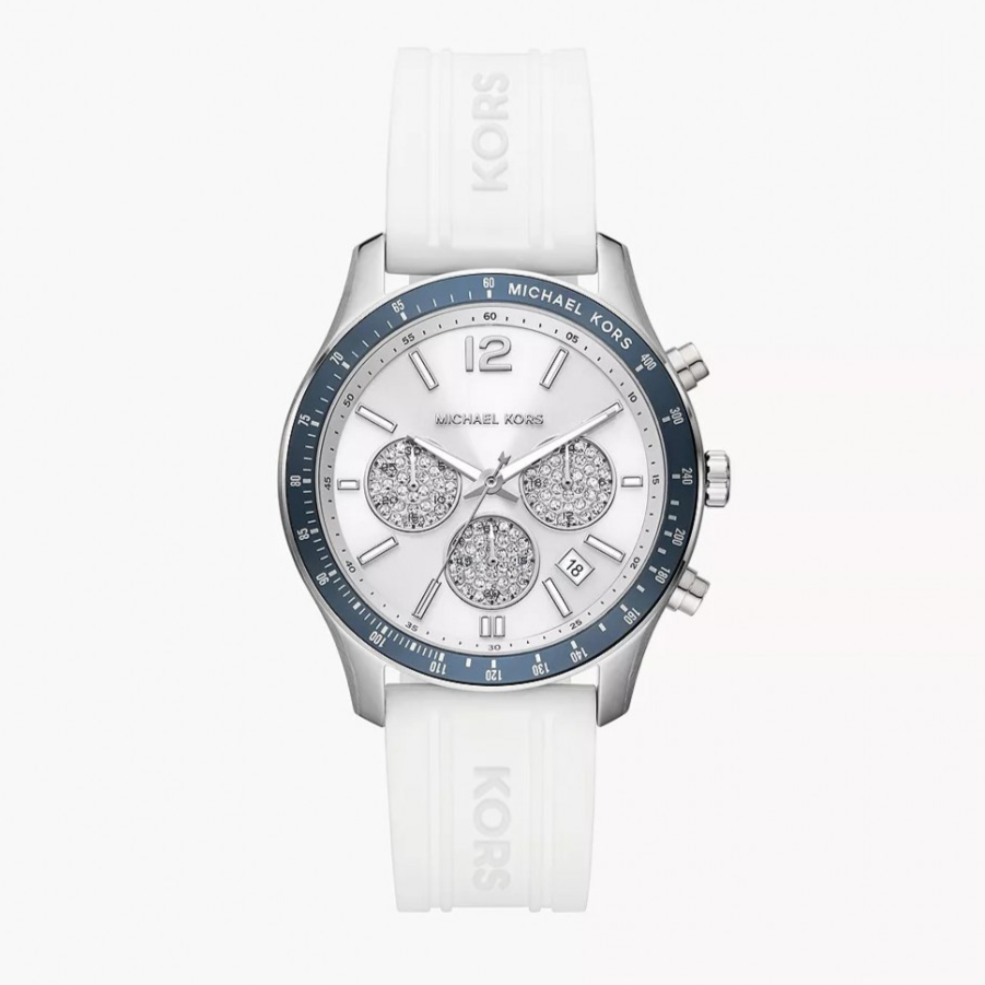 Michael Kors Berkley Chronograph Silver Dial White Rubber Strap Watch For Women - MKO1040