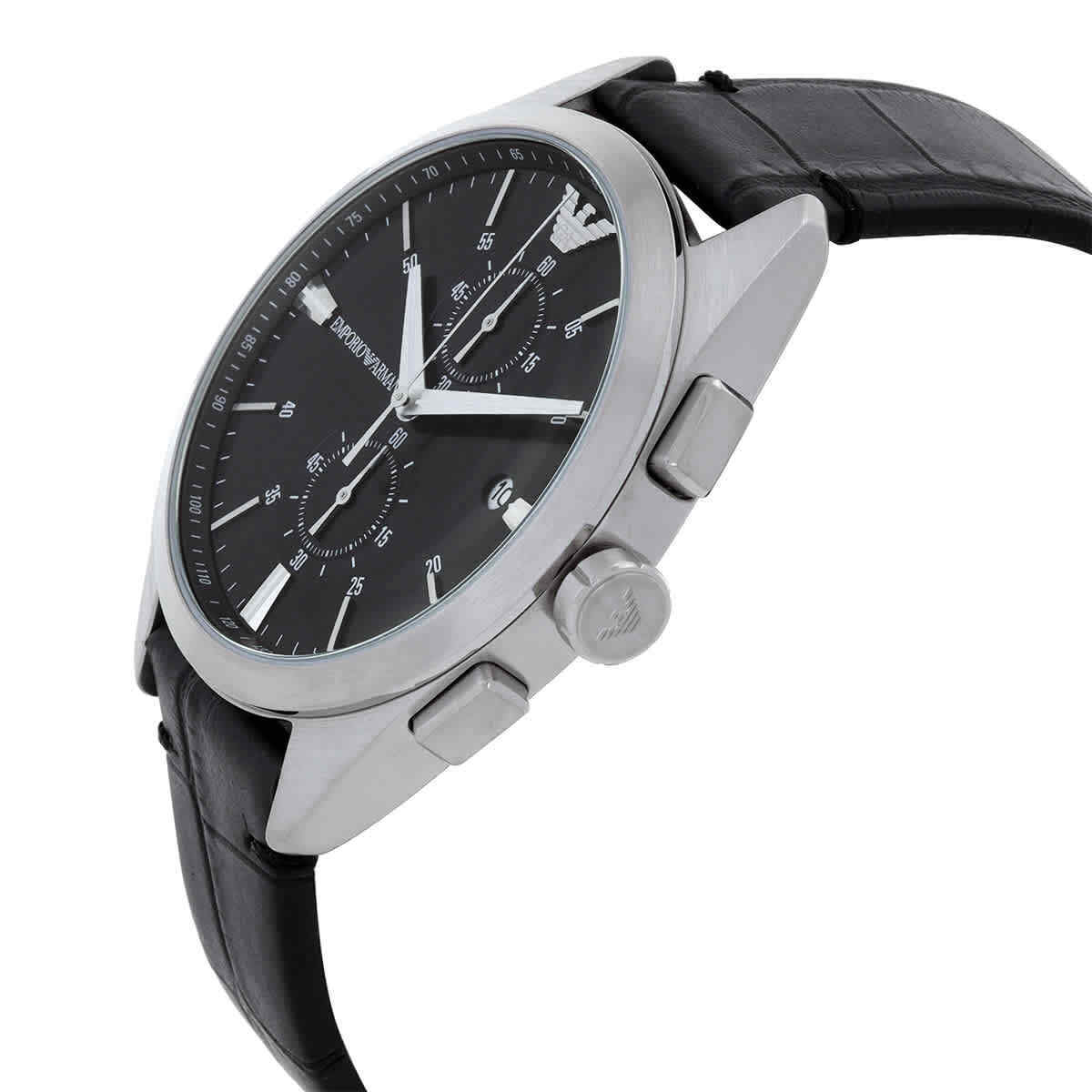 Emporio Armani Claudio Chronograph Black Dial Black Leather Strap Watch For Men - AR11542