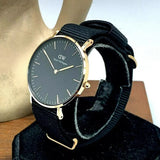 Daniel Wellington Classic Cornwall Black Dial Black NATO Strap Watch For Women - DW00100150