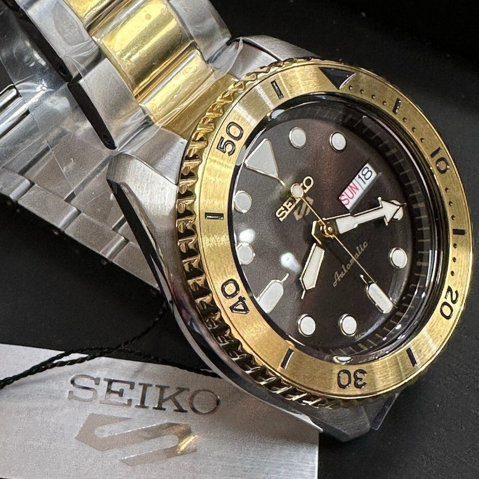 Seiko 5 Sports Automatic Brown Dial Two Tone Steel Strap Watch For Men - SRPK24