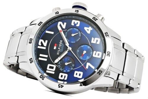Tommy Hilfiger Trent Chronograph Blue Dial Silver Steel Strap Watch for Men - 1791053
