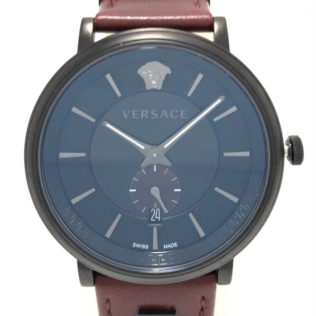 Versace V-Circle Manifesto Black Dial Maroon Leather Strap Watch for Men - VBQ040017