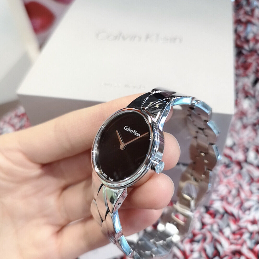 Calvin Klein Snake Black Dial Silver Steel Strap Watch For Women - K6E23141