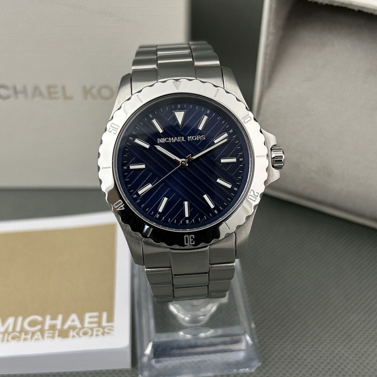 Michael Kors Everest Three-Hand Blue Dial Silver Steel Strap Watch For Men - MK9079