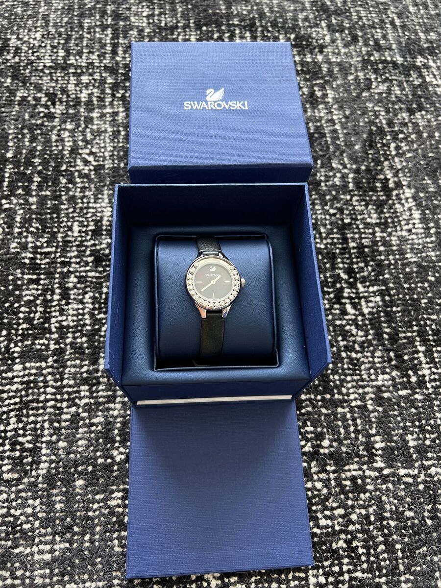 Swarovski Lovely Crystals Mother of Pearl Black Dial Black Leather Strap Watch for Women - 5242898