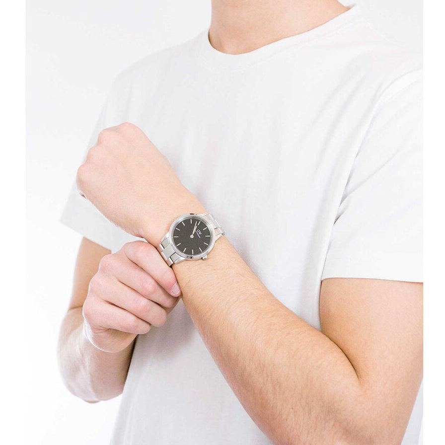 Daniel Wellington Iconic Link Black Dial Silver Steel Strap Watch For Women - DW00100342