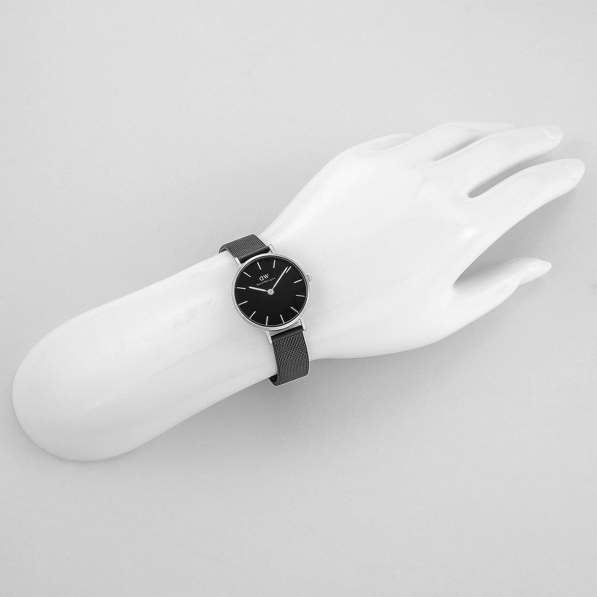 Daniel Wellington Petite Ashfield Black Dial Black Mesh Strap Watch For Women - DW00100246