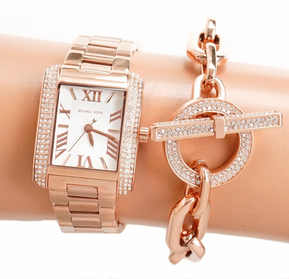 Michael Kors Emery Three-Hand Crystals Silver Dial Rose Gold Steel Strap Watch for Women - MK4641