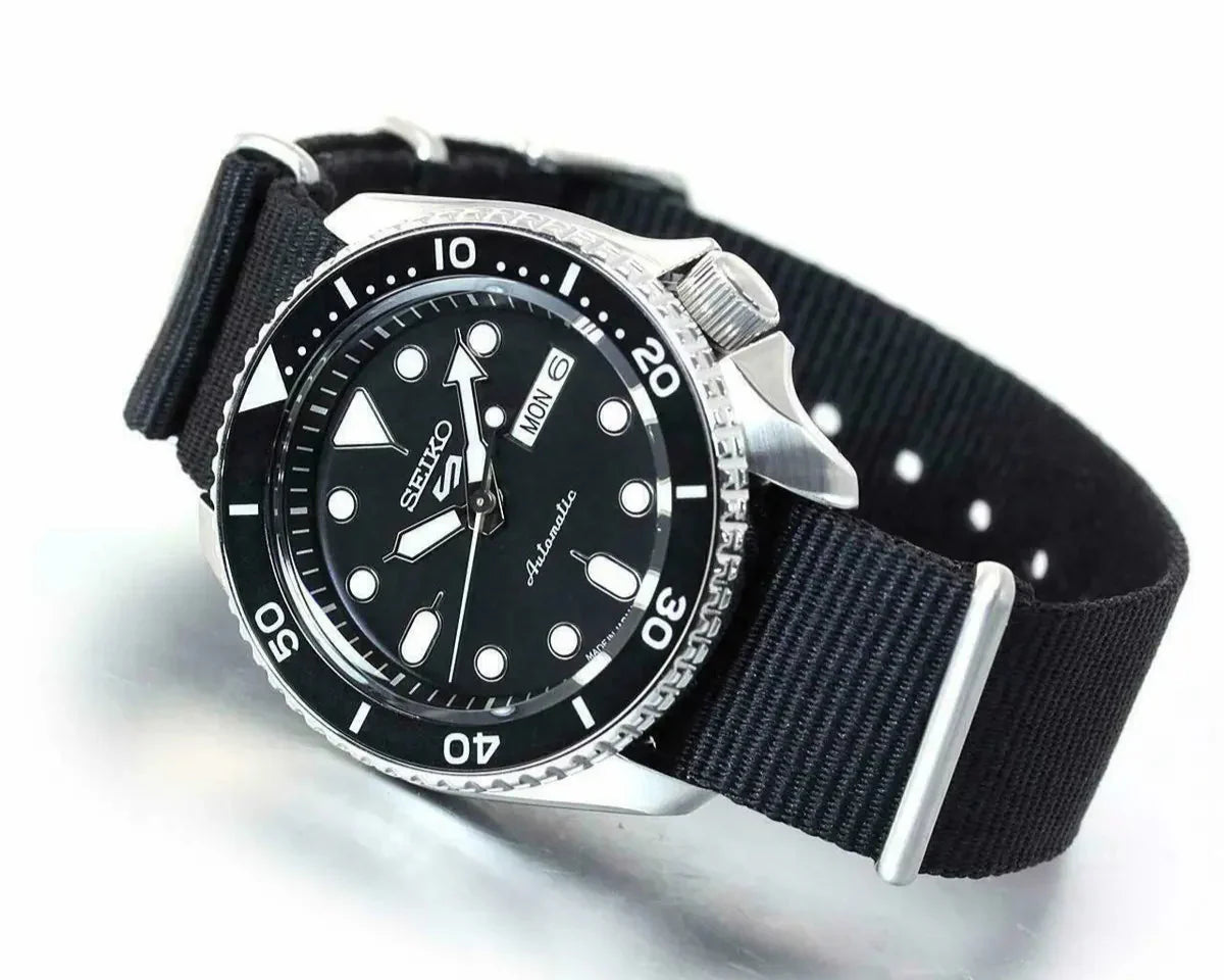 Seiko 5 Sports SKX Automatic Black Dial Black NATO Strap Watch For Men - SRPD55K3