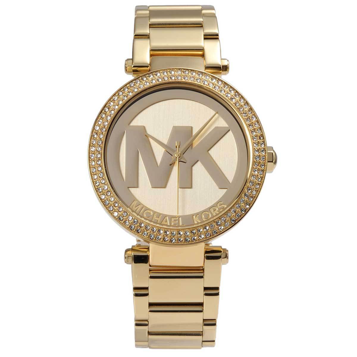 Michael Kors Parker Diamonds Gold Dial Gold Steel Strap Watch for Women - MK5784