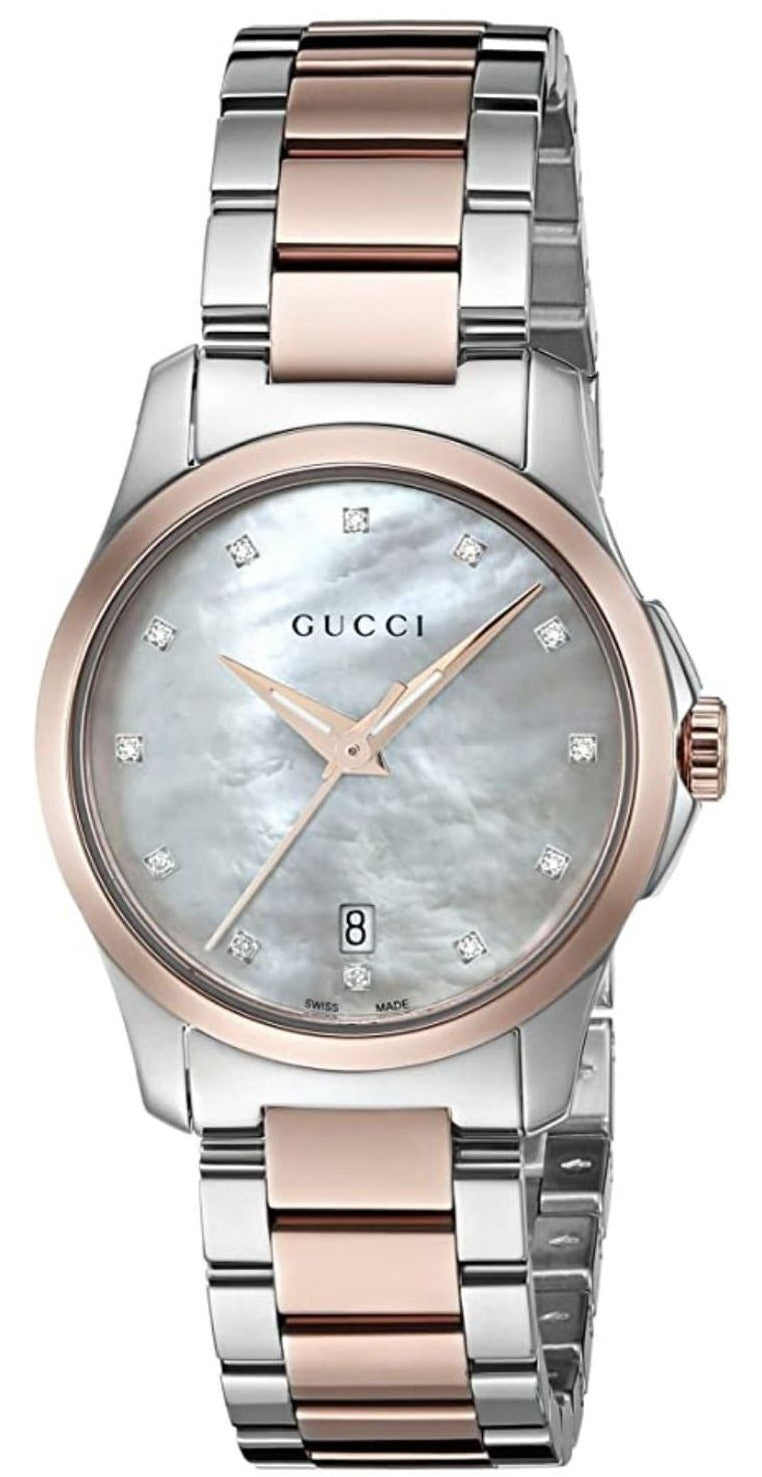 Gucci G Timeless Diamonds Mother of Pearl Dial Two Tone Steel Strap Watch For Women - YA126544