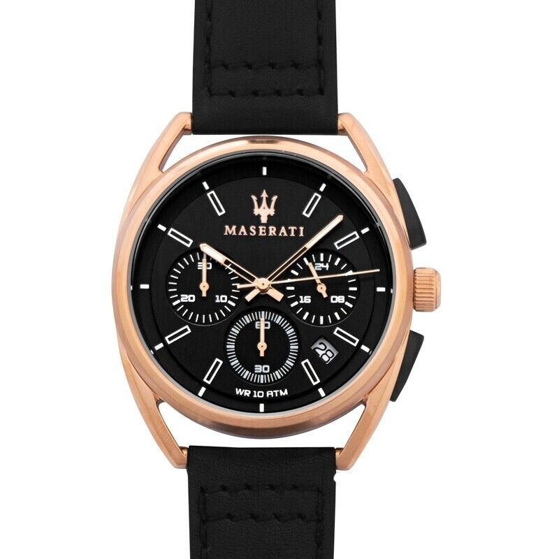 Maserati Trimarano Chronograph Black Dial Leather Strap Watch For Men - R8871632002
