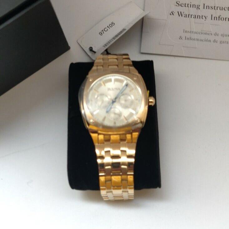 Bulova Multifunction White Dial Gold Steel Strap Watch for Men - 97C105