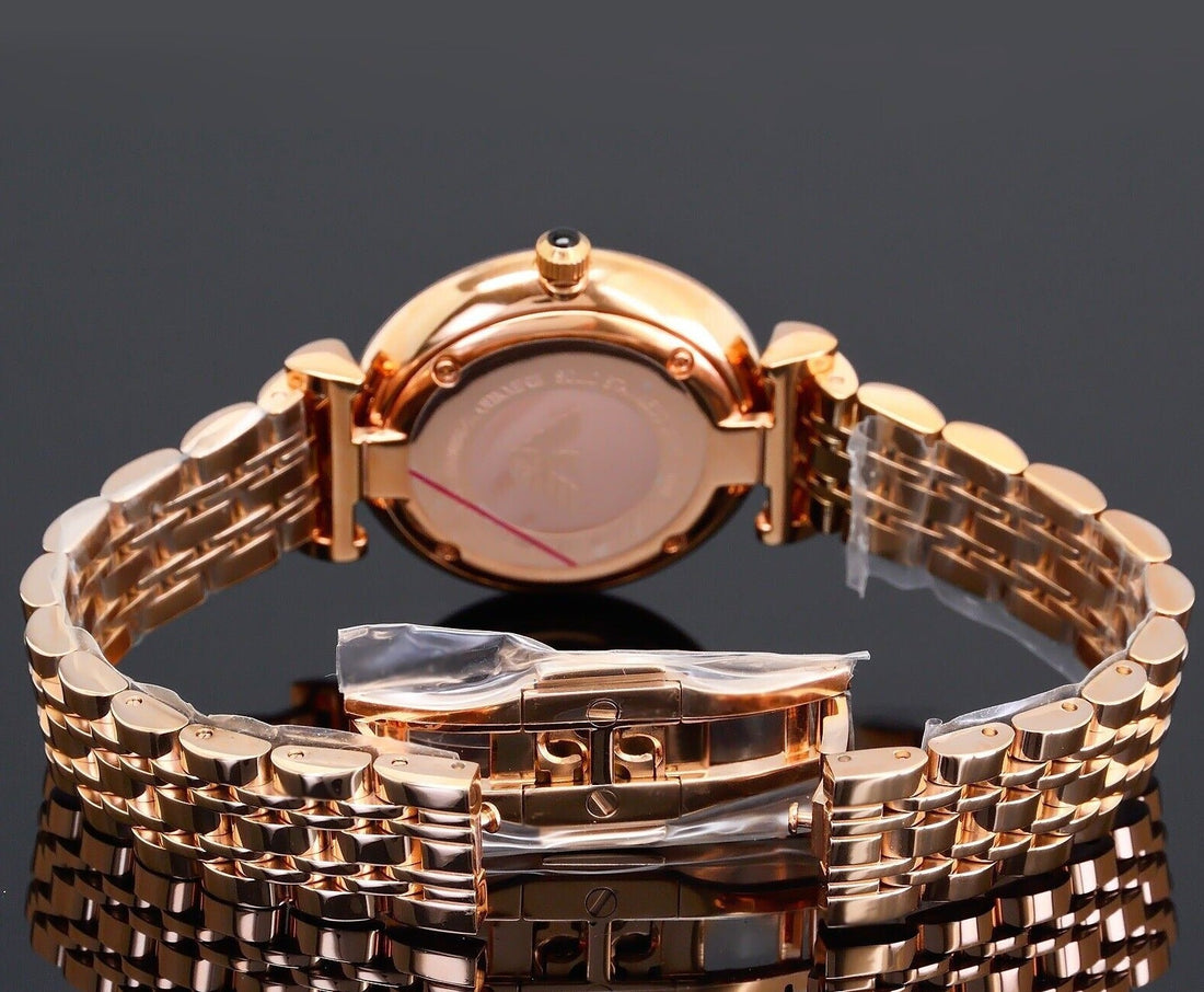 Emporio Armani Gianni T-Bar Black Dial Rose Gold Strap Watch For Women - AR11145