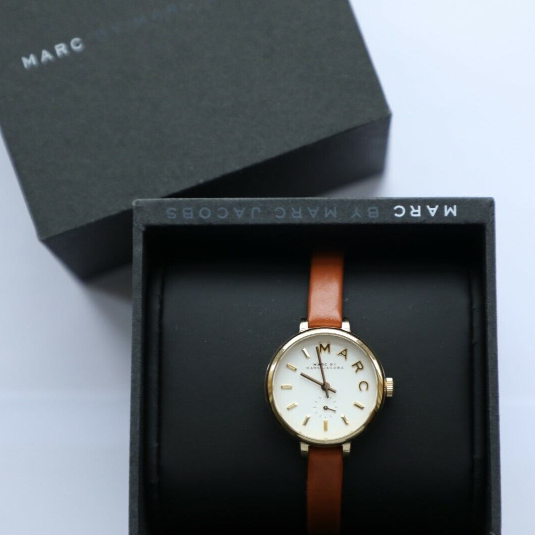 Marc Jacobs Sally White Dial Brown Leather Strap Watch for Women - MBM1351