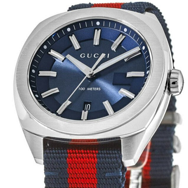 Gucci GG2570 Quartz Blue Dial Blue & Red Nylon Strap Watch For Men - YA142304