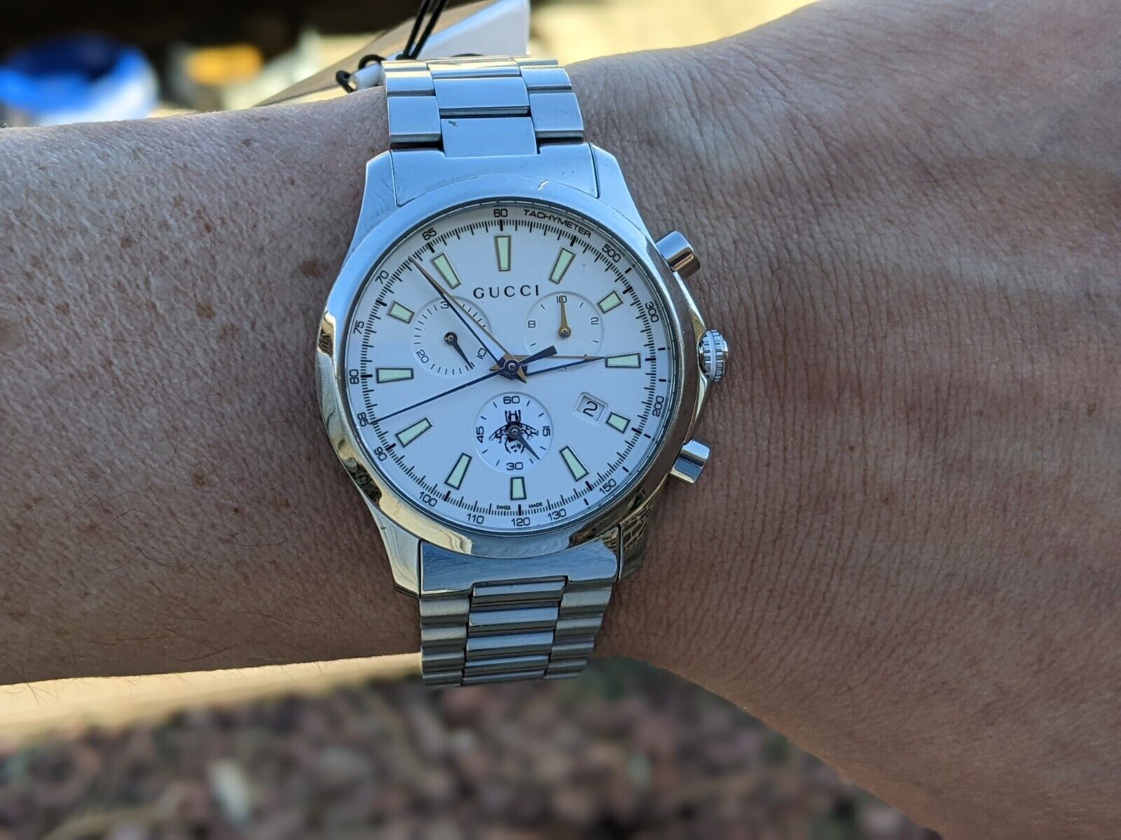 Gucci G Timeless Chronograph White Dial Silver Steel Strap Watch For Men - YA126472