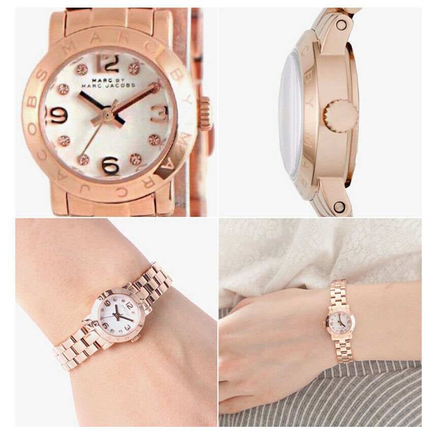Marc Jacobs Amy White Dial Rose Gold Steel Strap Watch for Women - MBM3227