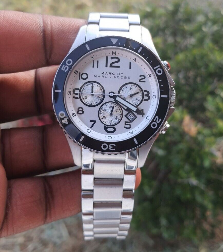 Marc Jacobs Rock Chronograph White Dial Silver Steel Strap Watch for Men - MBM5027