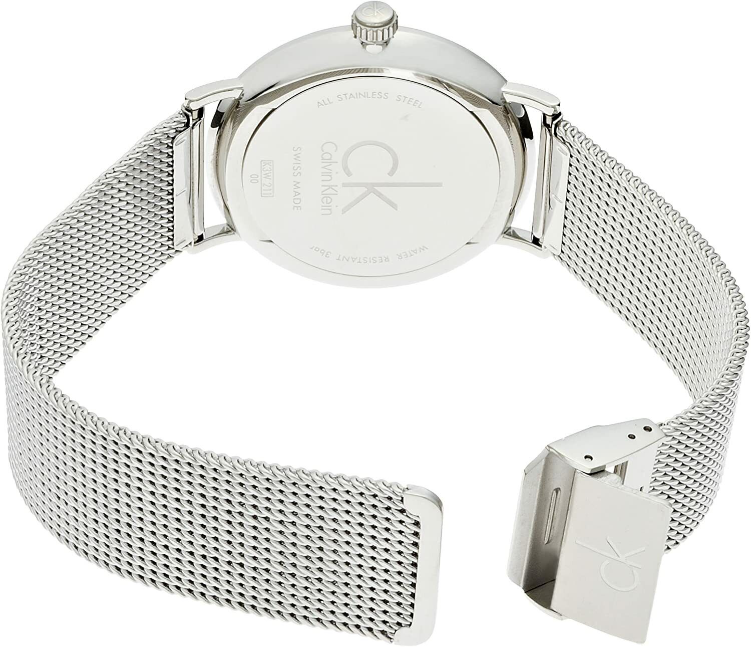 Calvin Klein Surround Black Dial Silver Mesh Bracelet Watch for Men - K3W21121
