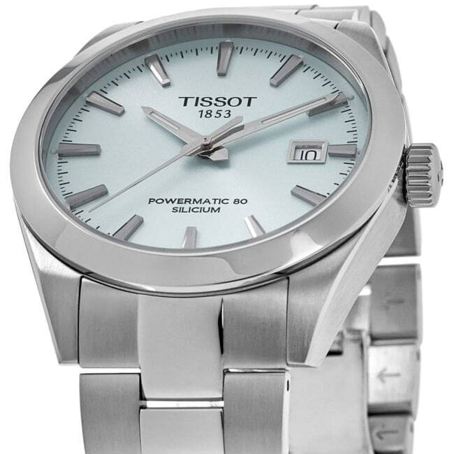 Tissot Gentleman Powermatic 80 Silicium Ice Blue Silver Steel Strap Watch For Men - T127.407.11.351.00