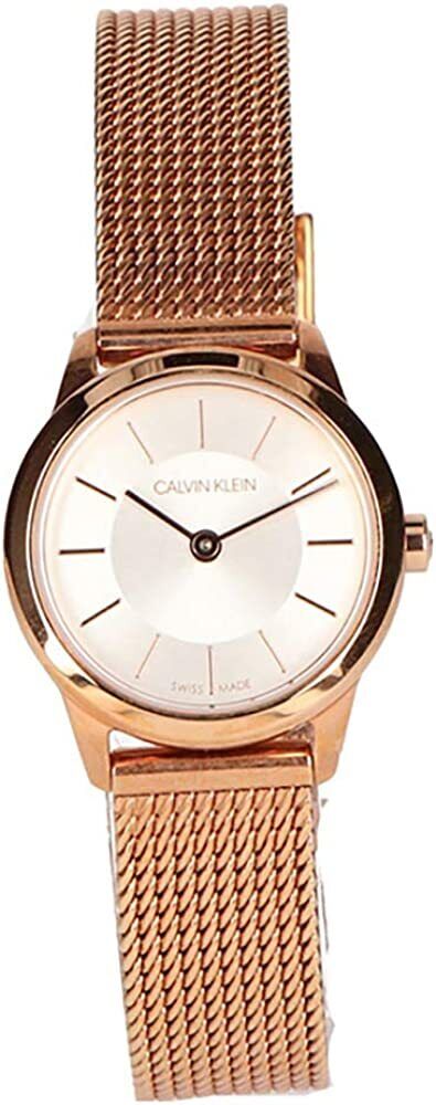 Calvin Klein Minimal White Dial Rose Gold Mesh Bracelet Watch for Women - K3M23626