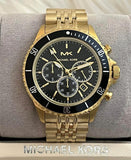Michael Kors Bayville Chronograph Black Dial Gold Steel Strap Watch For Men - MK8726