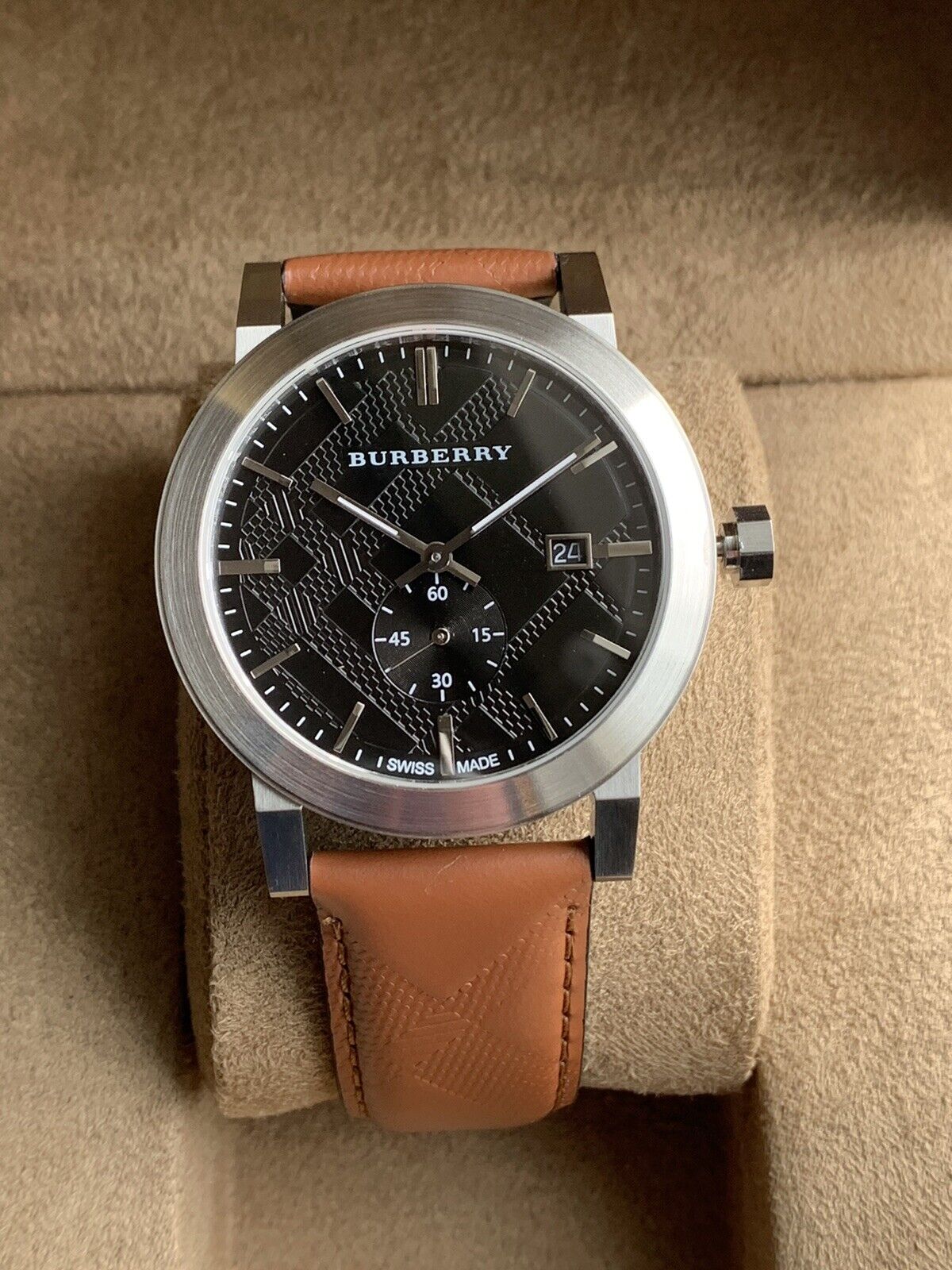 Burberry The City Black Dial Brown Leather Strap Watch for Men - BU9905