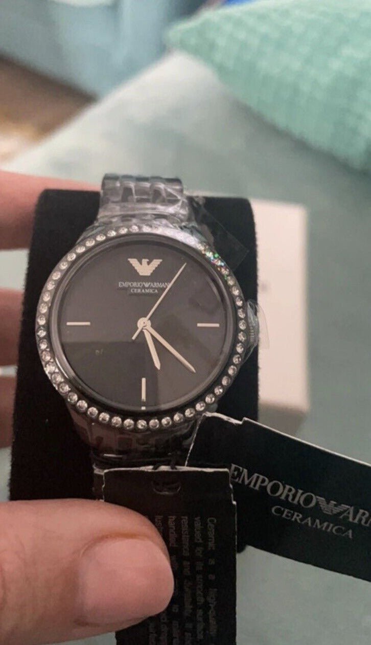Emporio Armani Crystal Ceramica Black Dial Black Steel Strap Watch For Women - AR1478
