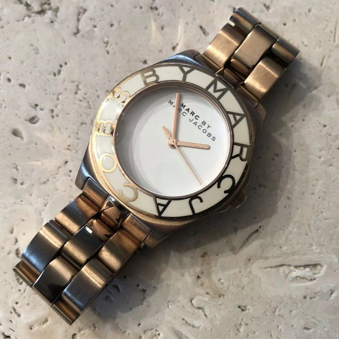 Marc Jacobs Blade White Dial Gold Steel Strap Watch for Women - MBM3050