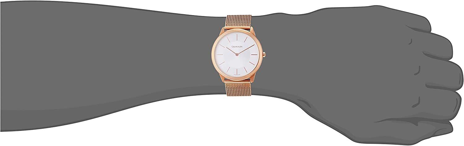 Calvin Klein Minimal White Dial Rose Gold Mesh Bracelet Watch for Men - K3M21626