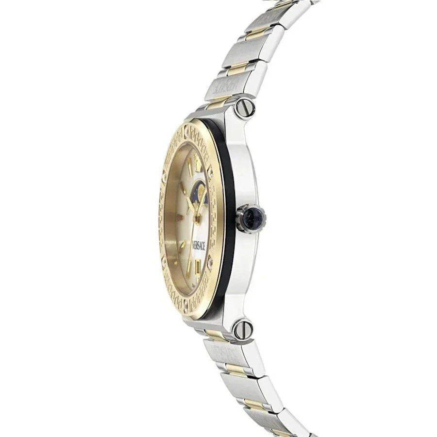 Versace Greca Logo Moonphase Mother of Pearl Dial Two Tone Steel Strap Watch for Women - VE7G00524