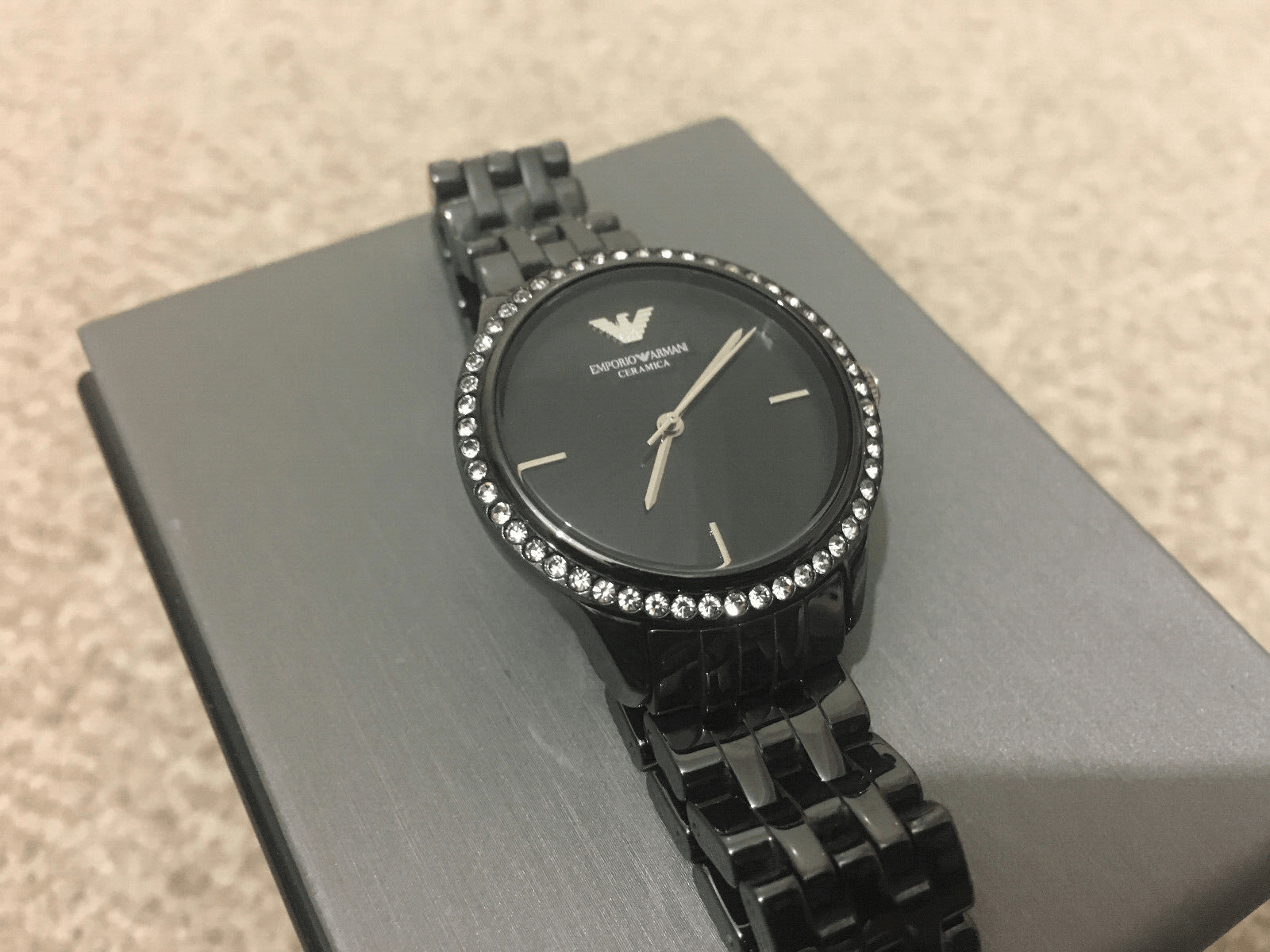 Emporio Armani Ceramica Crystals Black Dial Black Ceramic Strap Watch For Women - AR1478