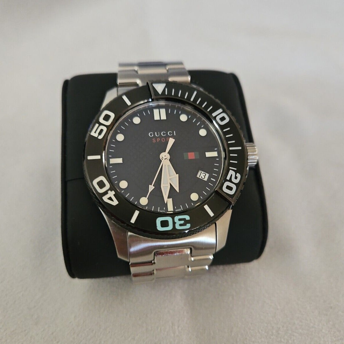 Gucci G Timeless Black Dial Silver Steel Strap Watch For Men - YA126249