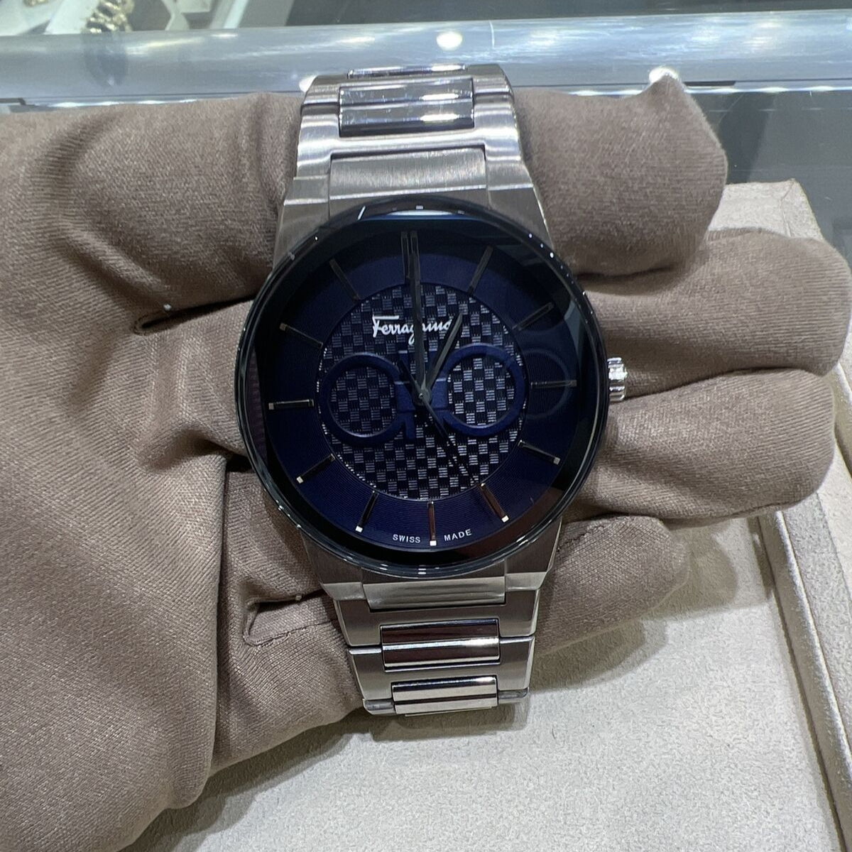 Salvatore Ferragamo Sapphire Blue Dial Silver Steel Strap Watch for Men - SFHP006-20