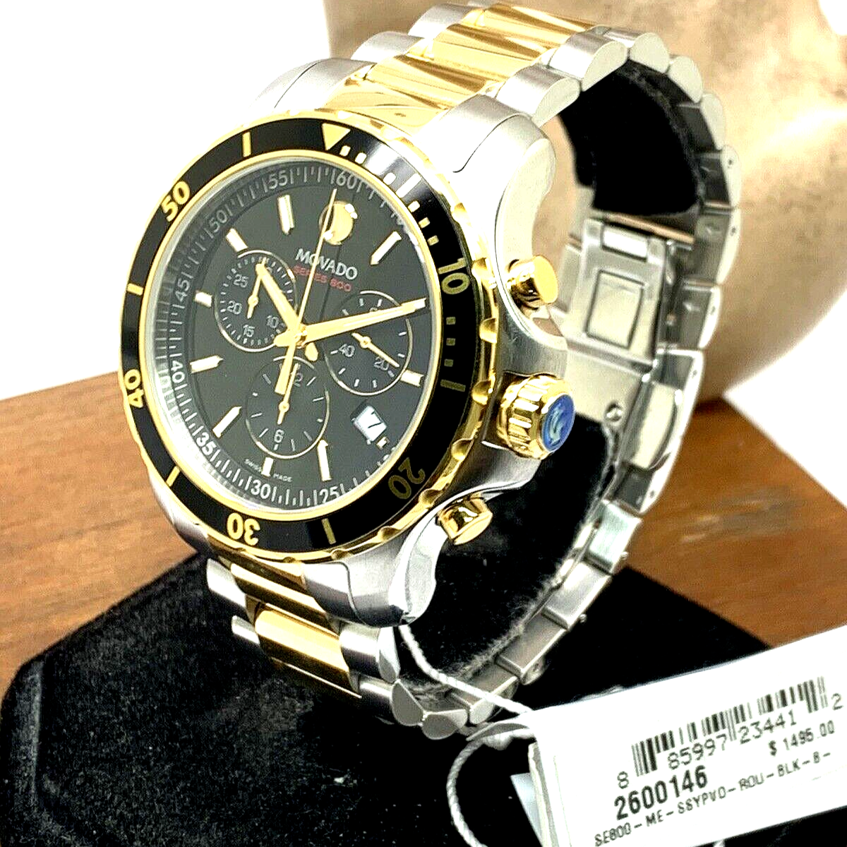 Movado Series 800 Chronograph Black Dial Two Tone Steel Strap Watch For Men - 2600146