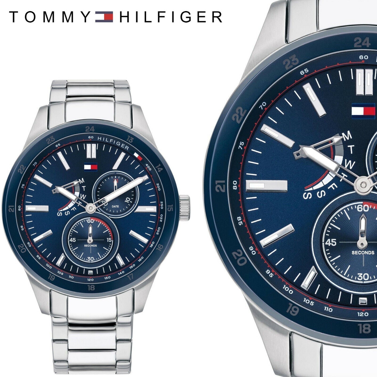 Tommy Hilfiger Austin Blue Dial Silver Steel Strap Watch for Men - 1791640