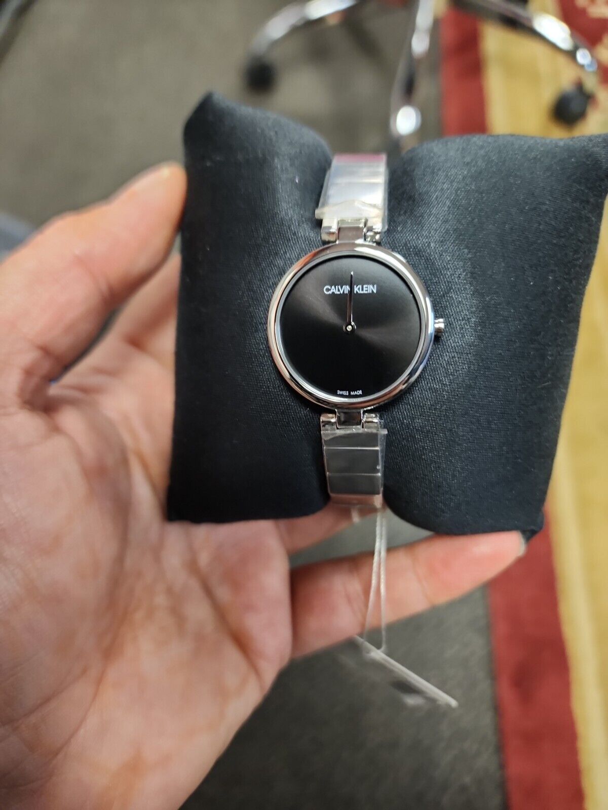 Calvin Klein Authentic Black Dial Silver Steel Strap Watch for Women - K8G23141